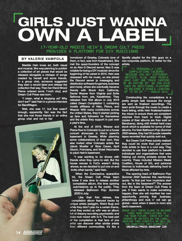 Photo from “Girls Just Wanna Own A Label: 17-Year-Old Maddie Hein’s Dream Cult Press Provides a Platform For DIY Musicians”