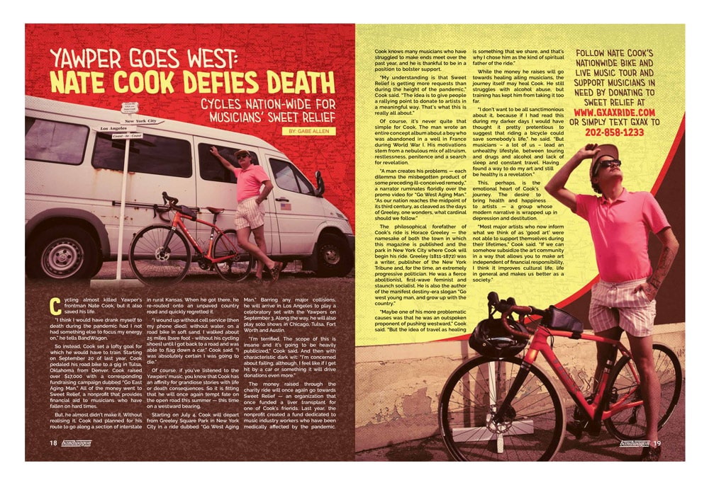 Photo from “Yawper Goes West: Nate Cook Defies Death; Cycles Nation-Wide for Musicians’ Sweet Relief”