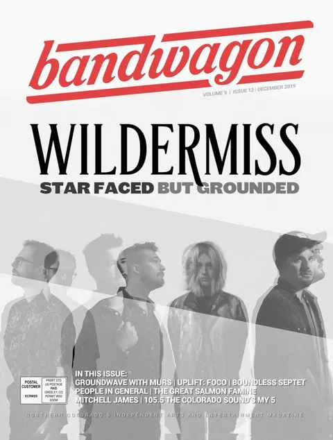 Wildermiss band members in a black-and-white layered portrait, five people in profile against a pale gray backdrop.